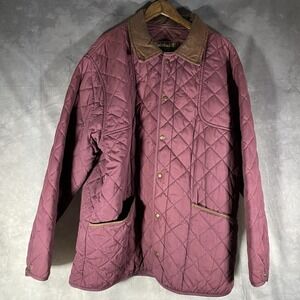 Timberland Womens XL Quilted Jacket Leather Collar Purple Vintage Spring Coat